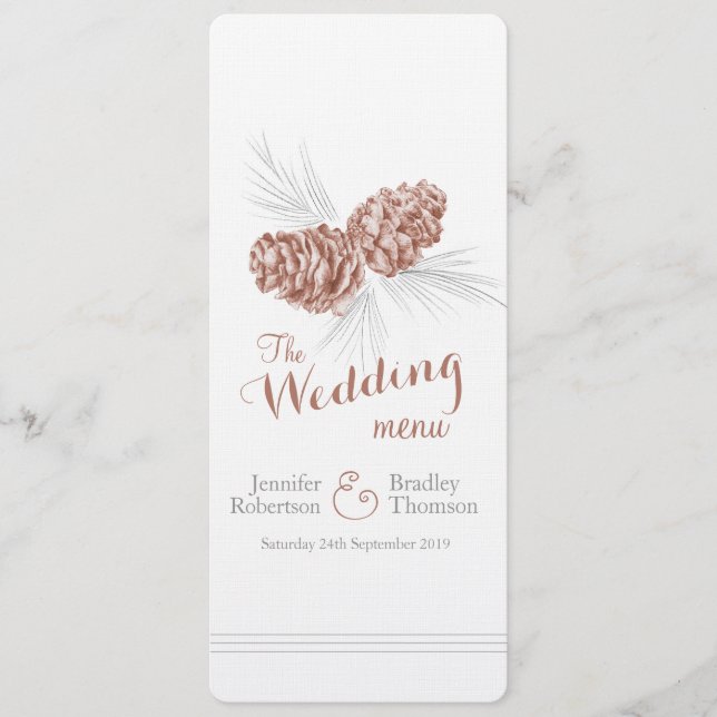 Cones Brown grått vinterbröllopsmeny Meny (Framsida)
