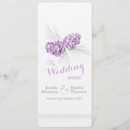 Cones lila grått vinterbröllopsmeny meny