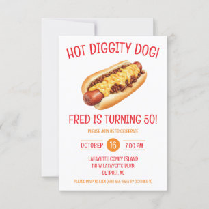 Coney Hett Hund, Coney Island Detroit Födelsedagsf Inbjudningar