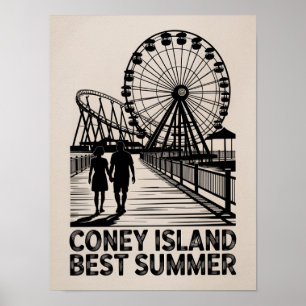Coney Island Bästa Sommar Silhuett Konst Poster