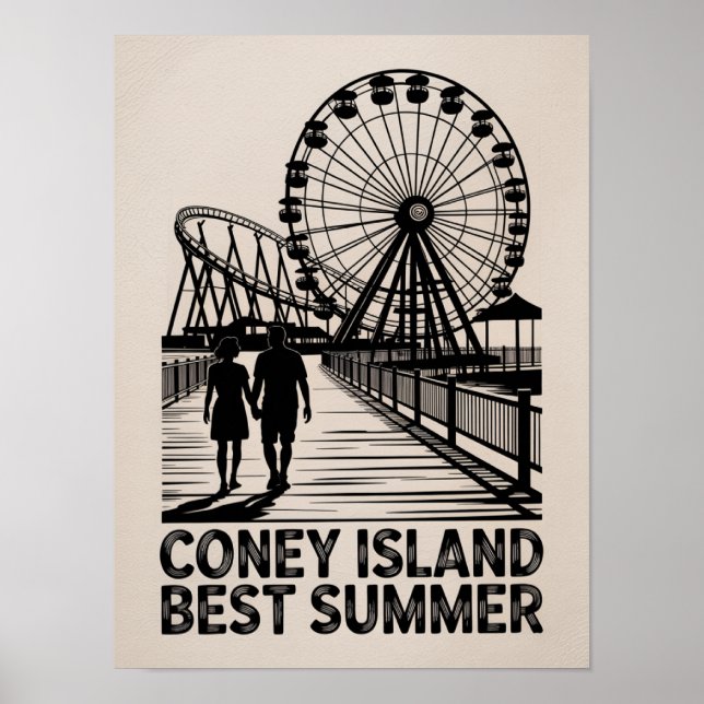 Coney Island Bästa Sommar Silhuett Konst Poster (Framsidan)
