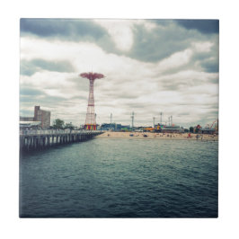 Coney Island Beach Panorama Kakelplatta
