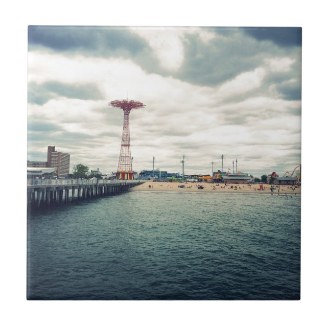 Coney Island Beach Panorama Kakelplatta (Framsidan)