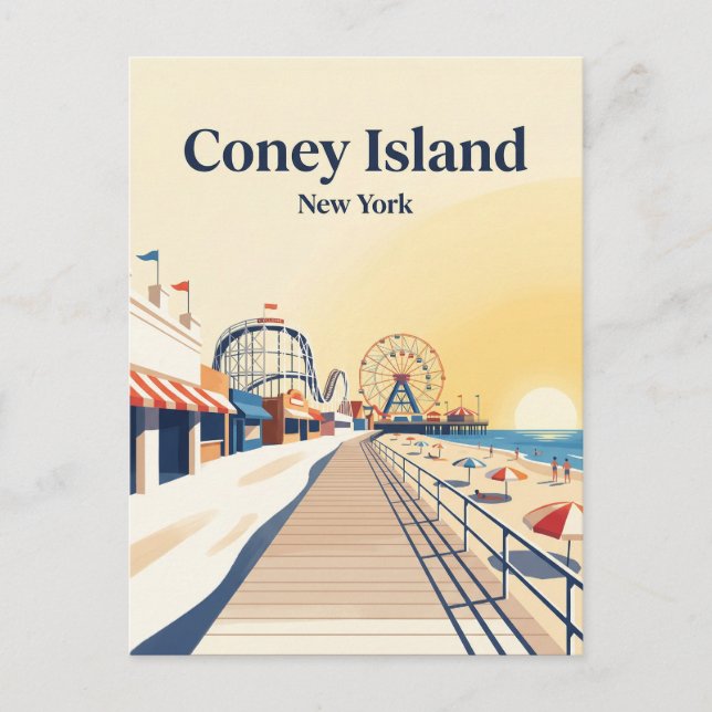 Coney Island Boardwalk USA Vykort (Framsida)