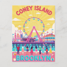 Coney Island Brooklyn Retro Poster Vykort