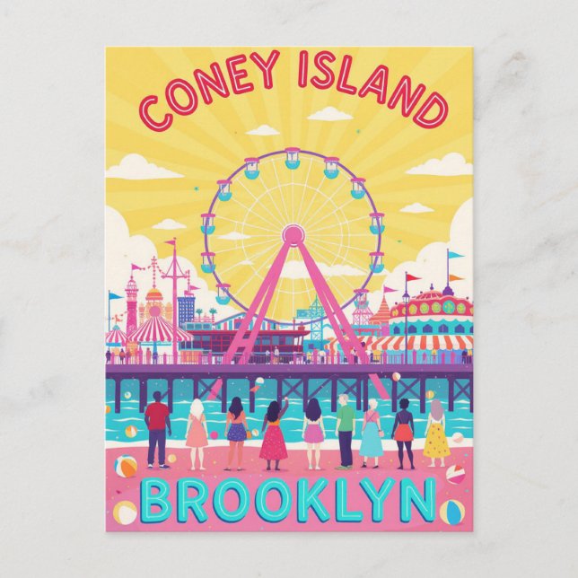 Coney Island Brooklyn Retro Poster Vykort (Framsida)