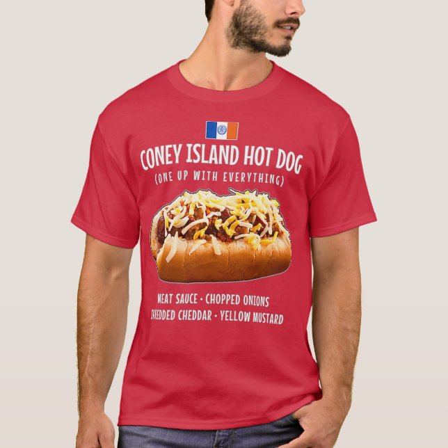 Coney Island Hett Hund Kött Sauce Onions Cheddar T Shirt (Framsida)