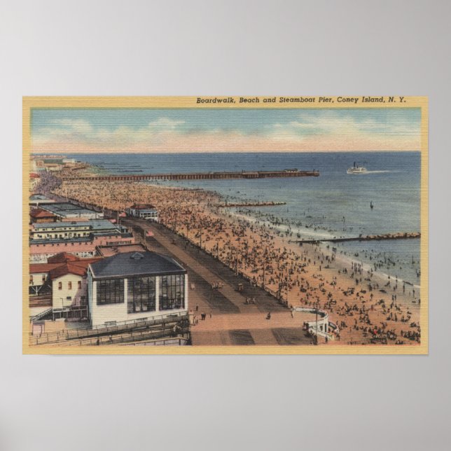 Coney Island, New York - Boardpromenad, Beach Poster (Framsidan)