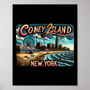 Coney Island New York Resa Sommar Familje Semester Poster