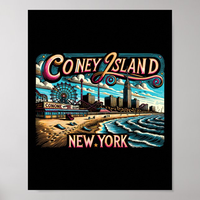 Coney Island New York Resa Sommar Familje Semester Poster (Framsidan)