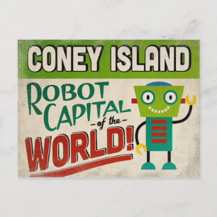 Coney Island New York Robot - Funny Vintage Vykort