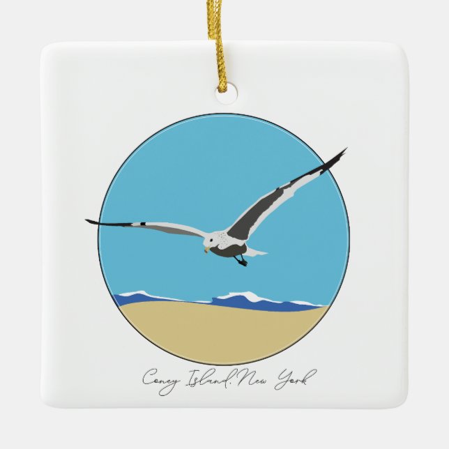 Coney Island, New York Sea Gull över Beach Julgransprydnad Keramik (Framsida)