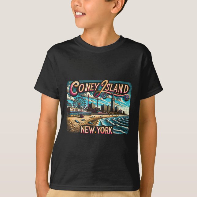 Coney Island New York Travel Summer Family Vacatio T Shirt (Framsida)