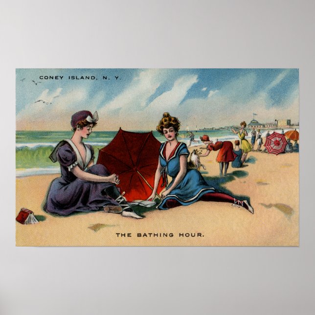Coney Island NY 1909 Beach Scene Poster (Framsidan)