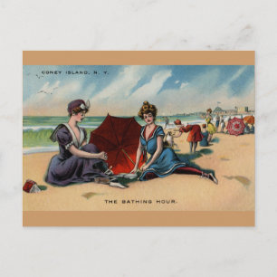 Coney Island NY 1909 Beach Scene Vykort