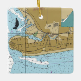 Coney Island NY Diagram Julgransprydnad Keramik