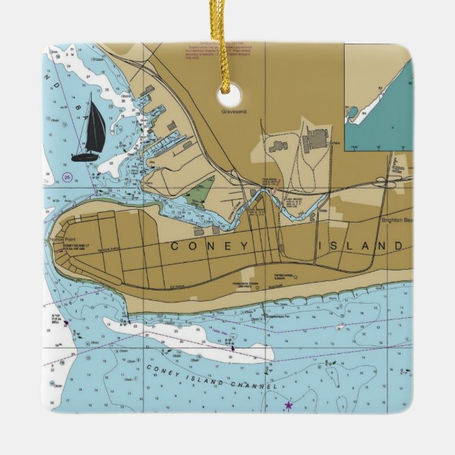 Coney Island NY Diagram Julgransprydnad Keramik (Framsida)