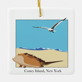 Coney Island, NY Horseshoe Crab Sea Gull Beach Julgransprydnad Keramik