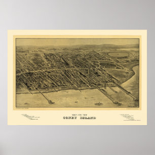 Coney Island, NY Panoramic Karta - 1906 Poster