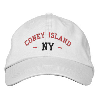 CONEY ISLAND NY Preppy Red Black on White Broderad Keps