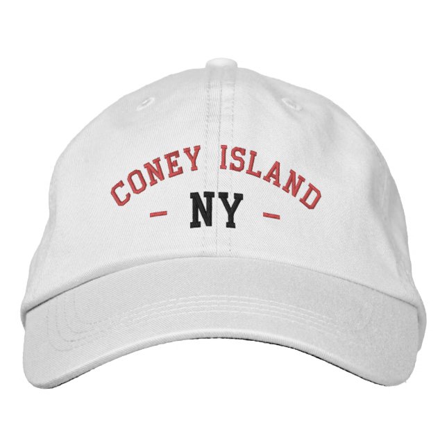 CONEY ISLAND NY Preppy Red Black on White Broderad Keps (Framsida)