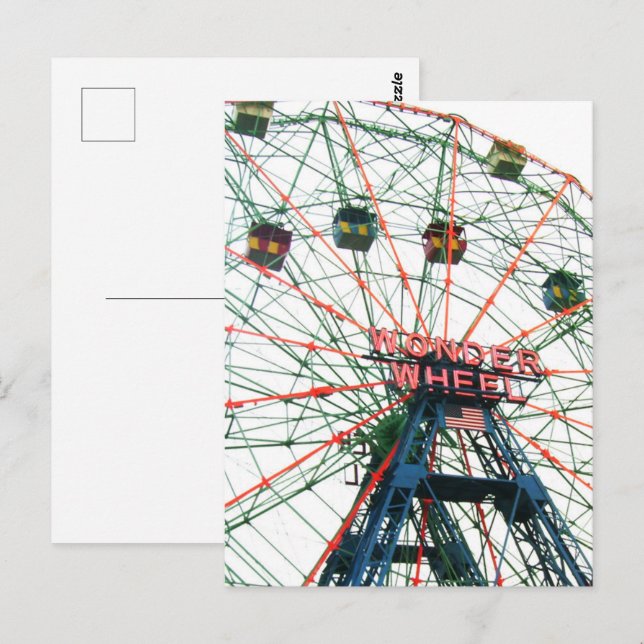 Coney Island  Wheel Brooklyn New York City Vykort (Fram/baksida)