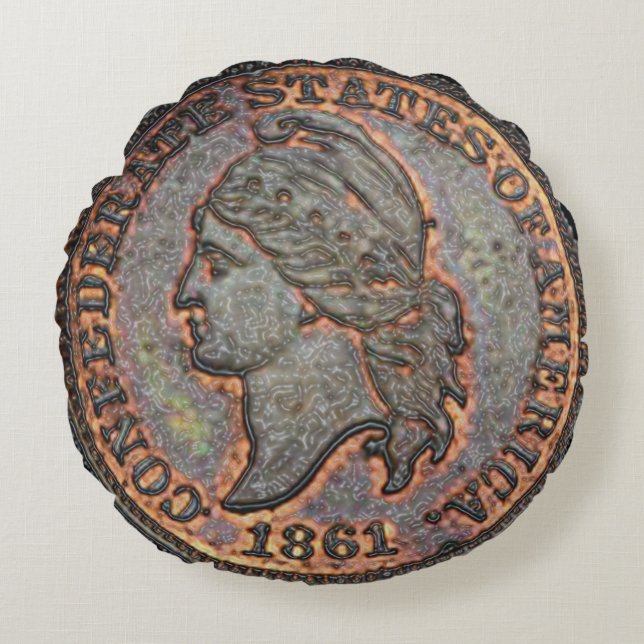 Confederate Penny ⚔️ 1861 Civil Krig USA Södra Rund Kudde (Framsidan)