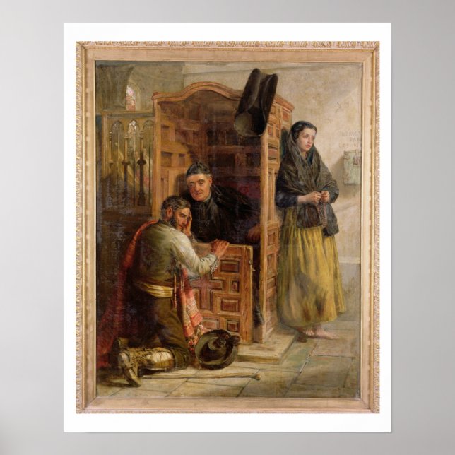 Confession, 1862 (olja på arbetsyta) poster (Framsidan)