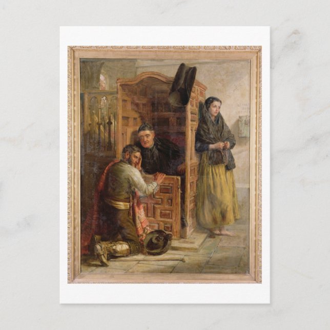 Confession, 1862 (olja på arbetsyta) vykort (Framsida)