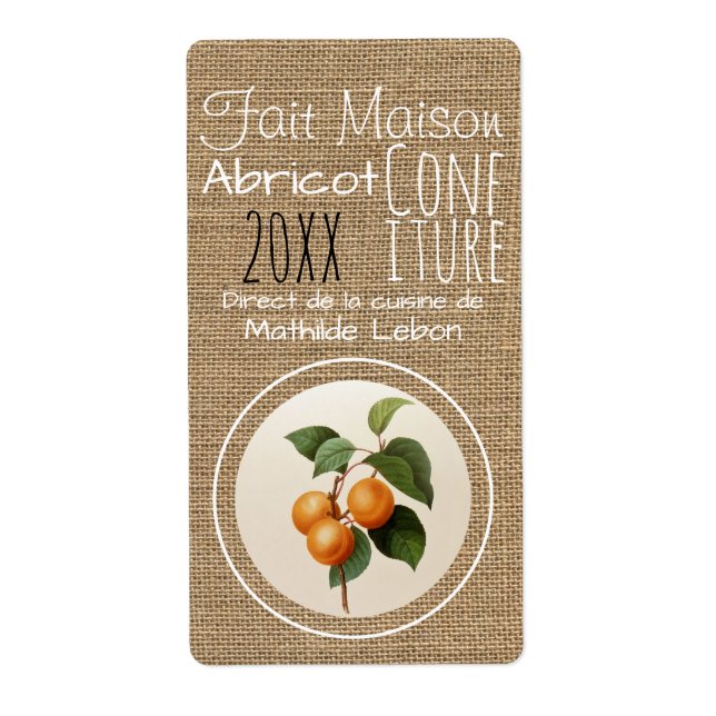 Confetings Abricot faite maison Etiquette Vertical Fraktsedel (Framsidan)