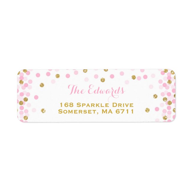 Confetti Baby Shower Returetiketter Guld Returadress Etikett (Framsidan)