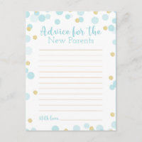 Confetti Blue och Guld Baby Shower Ord of Advice