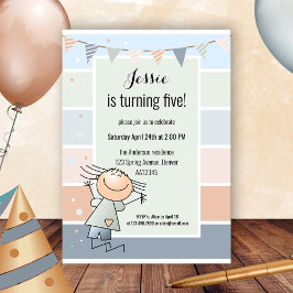 Confetti Bunting Stripe Simple Barns födelsedag Inbjudningar