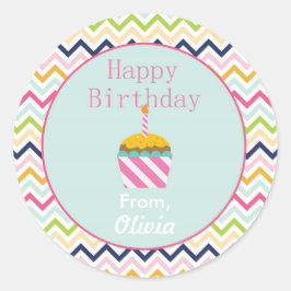 Confetti Chevron Personlig Birthday Stickers Runt Klistermärke