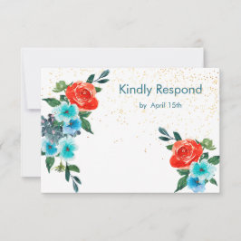 Confetti Coral och Aqua Blommigt Bröllop OSA Kort