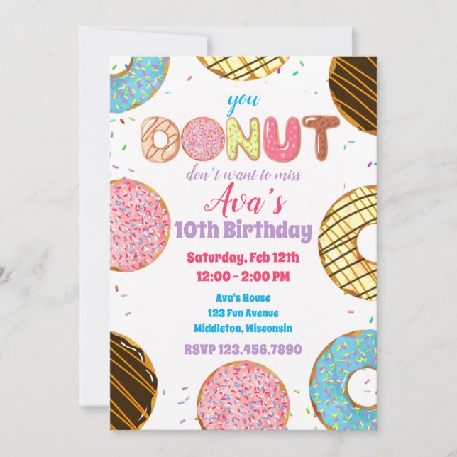 Confetti Donut Sweet Firande Birthday Inbjudningar (Framsida)