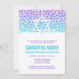 Confetti Dots Lila Teal Bat mitzvah Inbjudningar