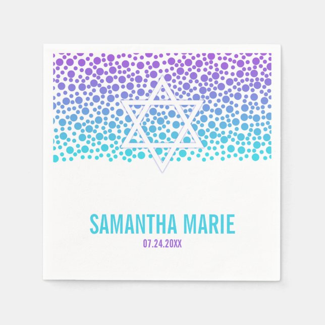 Confetti Dots Lila Teal Bat mitzvah Pappersservett (Framsidan)