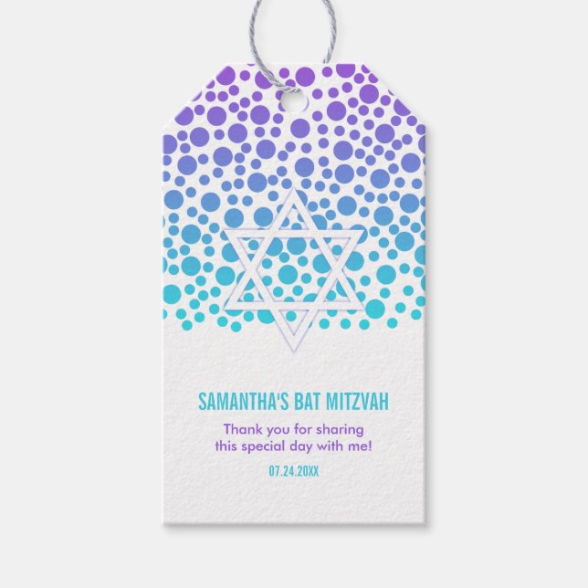 Confetti Dots Lila Teal Bat mitzvah Presentetikett (Framsidan)