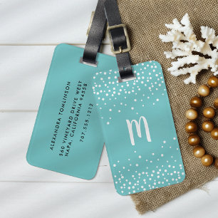Confetti Dots Monogram Luggage Tag Aqua Bagagebricka