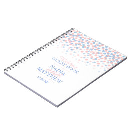 Confetti dots rosa blue bröllop gäst bok anteckningsbok med spiral