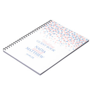 Confetti dots rosa blue bröllop gäst bok anteckningsbok med spiral