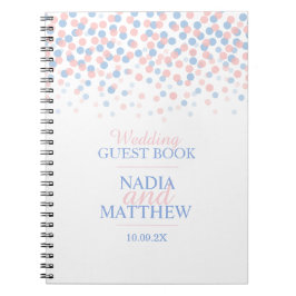 Confetti dots rosa blue bröllop gäst bok anteckningsbok med spiral