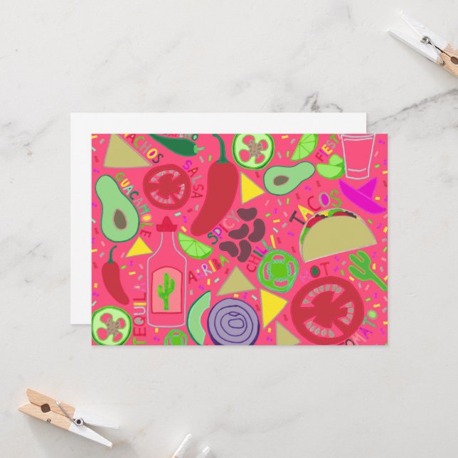 Confetti Fiesta Rosa Inbjudningar (Fram/Back In Situ)