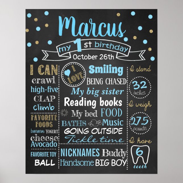 Confetti First Birthday chalkboard-skylt Poster (Framsidan)