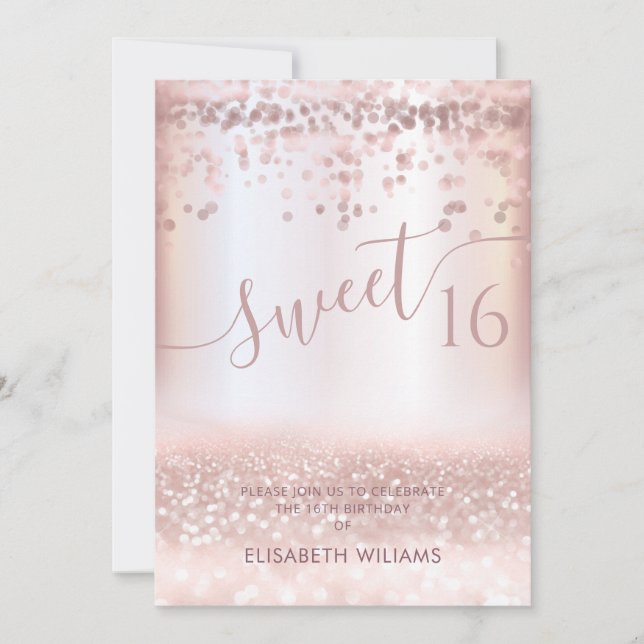 Confetti Girly ro guld glittery ombre-inbjudan Inbjudningar (Framsida)