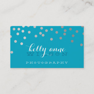CONFETTI GLAMOROUS söt silver foil fet spotaqua Visitkort