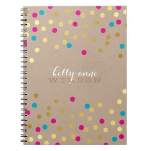 CONFETTI GLAMOROUS sött spotp guld rosa aqua Anteckningsbok