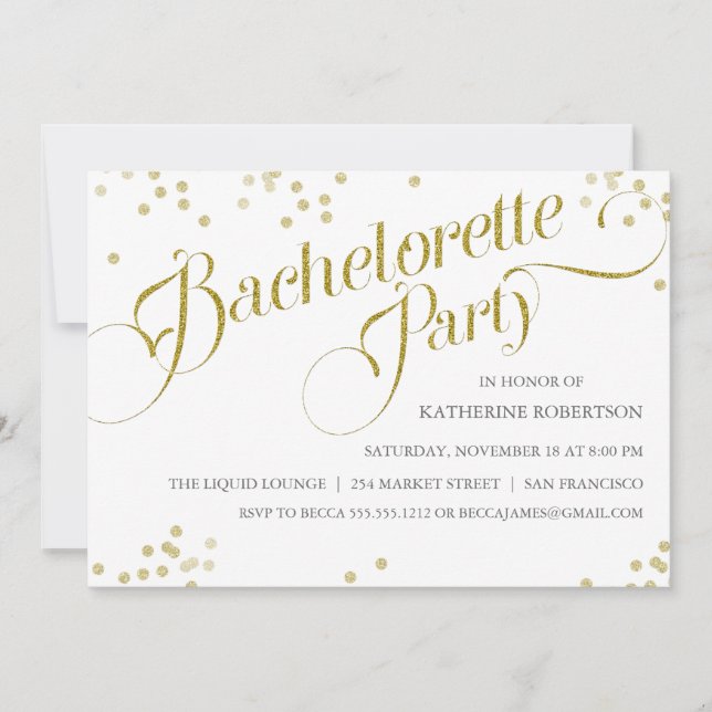 Confetti Glitter Bachelorette Party Inbjudan, guld Inbjudningar (Framsida)