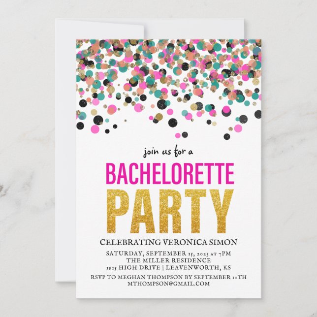 Confetti Glitter Bachelorette Party Inbjudningar (Framsida)